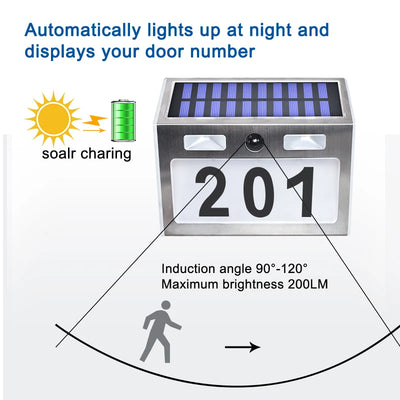 Lampe Solaire Numéro de Maison 200lm Éclairage Porte Jardin