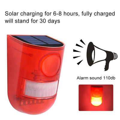 Lampe Alarme Solaire 6 LED Rouge Sirène 110dB Détecteur IP65