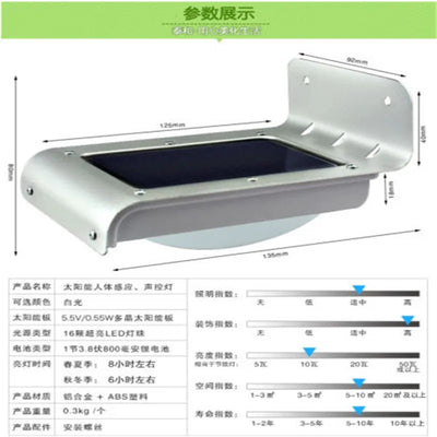 Lampe Solaire 16 LED Détecteur Mouvement Jardin