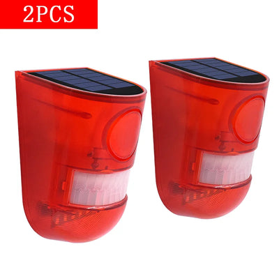Lampe Alarme Solaire 6 LED Rouge Sirène 110dB Détecteur IP65