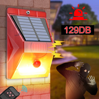 Lampe Alarme Solaire Stroboscopique Sirène 129dB Détecteur IP65