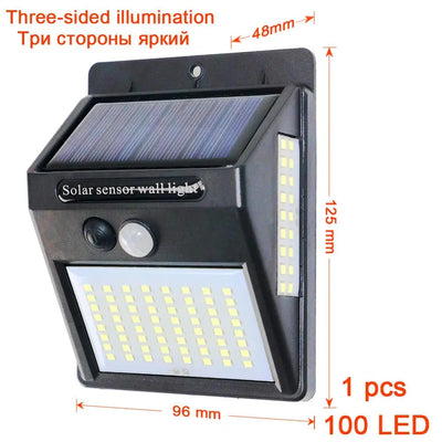 Applique Murale Solaire 100 LED Grand Angle Détecteur de Mouvement