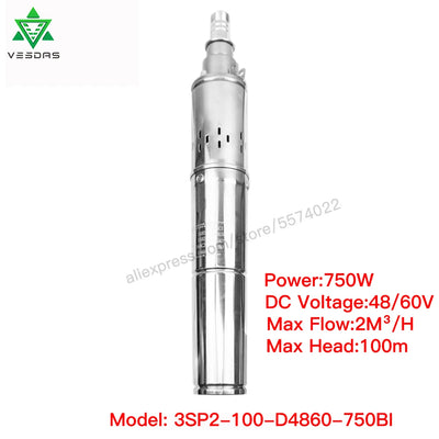 Pompe Solaire Submersible 370W à 750W 24V 48V 60V Inox MPPT