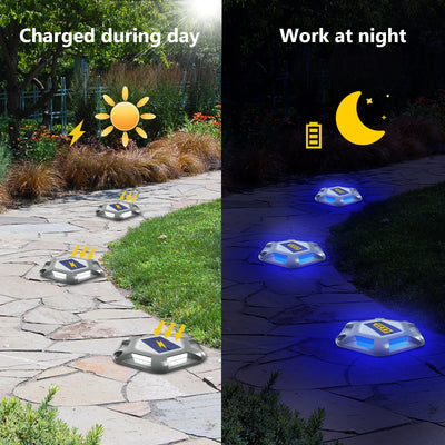 Lampe Solaire 6 LED Bleue Décorative Jardin Escaliers IP65