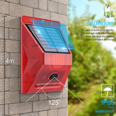 Lampe Alarme Solaire Stroboscopique Sirène 129dB Détecteur IP65