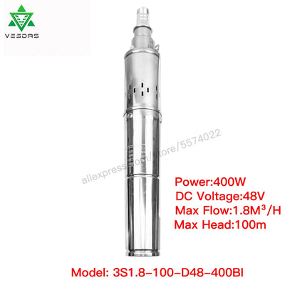 Pompe Solaire Submersible 370W à 750W 24V 48V 60V Inox MPPT