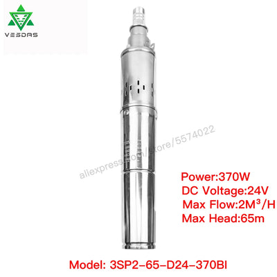 Pompe Solaire Submersible 370W à 750W 24V 48V 60V Inox MPPT