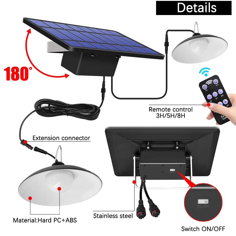 Lampe solaire suspendue double tête LED pour extérieur
