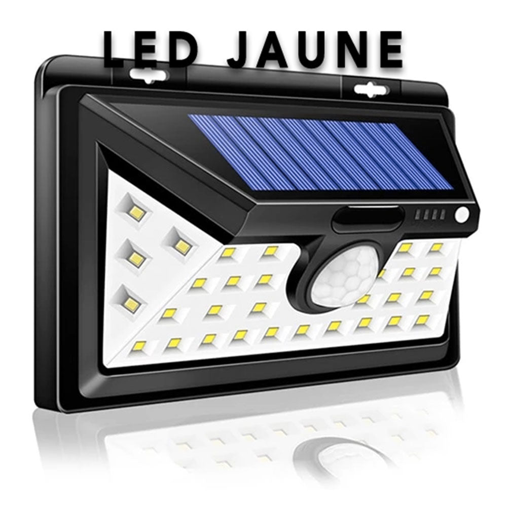 Applique solaire noire 34 LED jaune avec détecteur