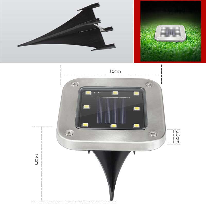 Balise solaire piquet inox carré 8 LED pour jardin