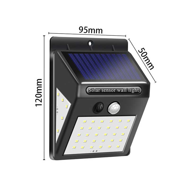 Applique murale solaire 144 LED noire avec détecteur de mouvement