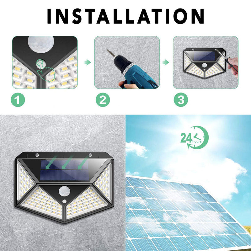 Applique solaire murale 100 LED noire avec détecteur