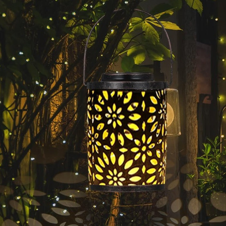 Lanterne solaire évidé floral métal jardin