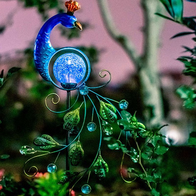 Lampe solaire paon bleu LED décorative pour jardin