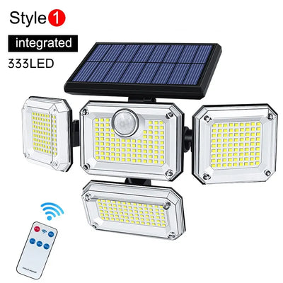 Projecteur Solaire Extérieur 333 LED Détecteur de Mouvement 4 Têtes