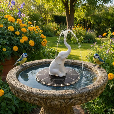 Fontaine Solaire Flottante Statue Éléphant à LED