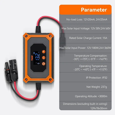 Régulateur de Charge Solaire MPPT 15A 12V 24V