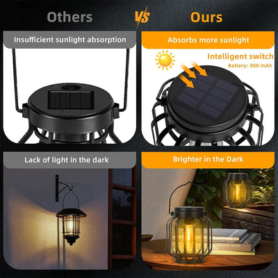 Lanterne Solaire Suspendue Métal Ampoule Edison Extérieur