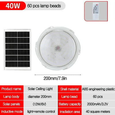 Lampe Solaire Intérieur Plafonnier 3 Couleurs avec Télécommande 25W à 100W