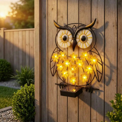 Lampe Solaire Hibou en Métal IP65 Décoration Murale