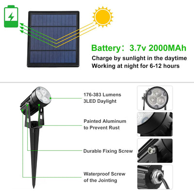 Projecteur Solaire LED Aluminium IP65 Paysage Jardin