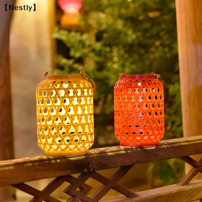 Lanterne Solaire Suspendue en Rotin Style Campagnard