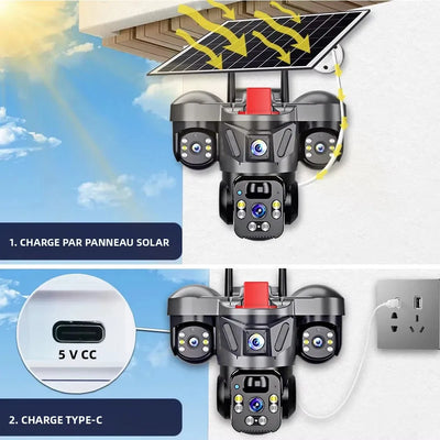 Caméra Solaire 4G PTZ Triple Objectif Extérieure