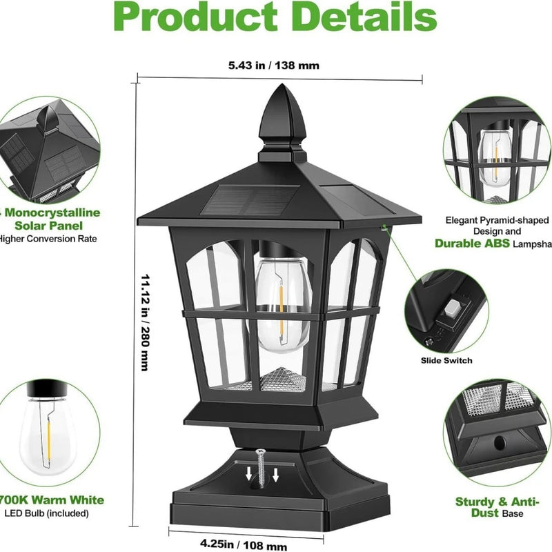 Lampe Solaire Extérieur pour Pilier de Portail et Poteau