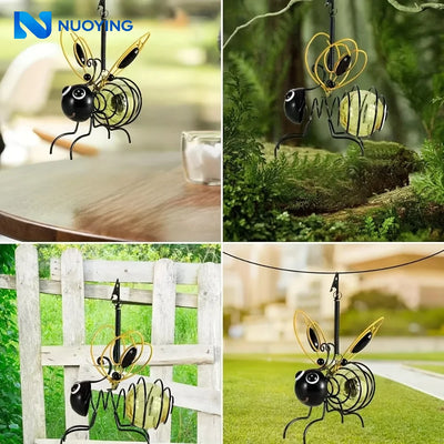 Lampe Solaire Décorative Jardin Abeille en Fer à Suspendre