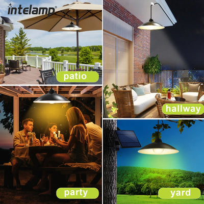 Lustre solaire suspendu installé sur une terrasse