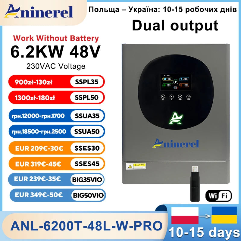 Onduleur Solaire Hybride 6,2 kW 48V MPPT