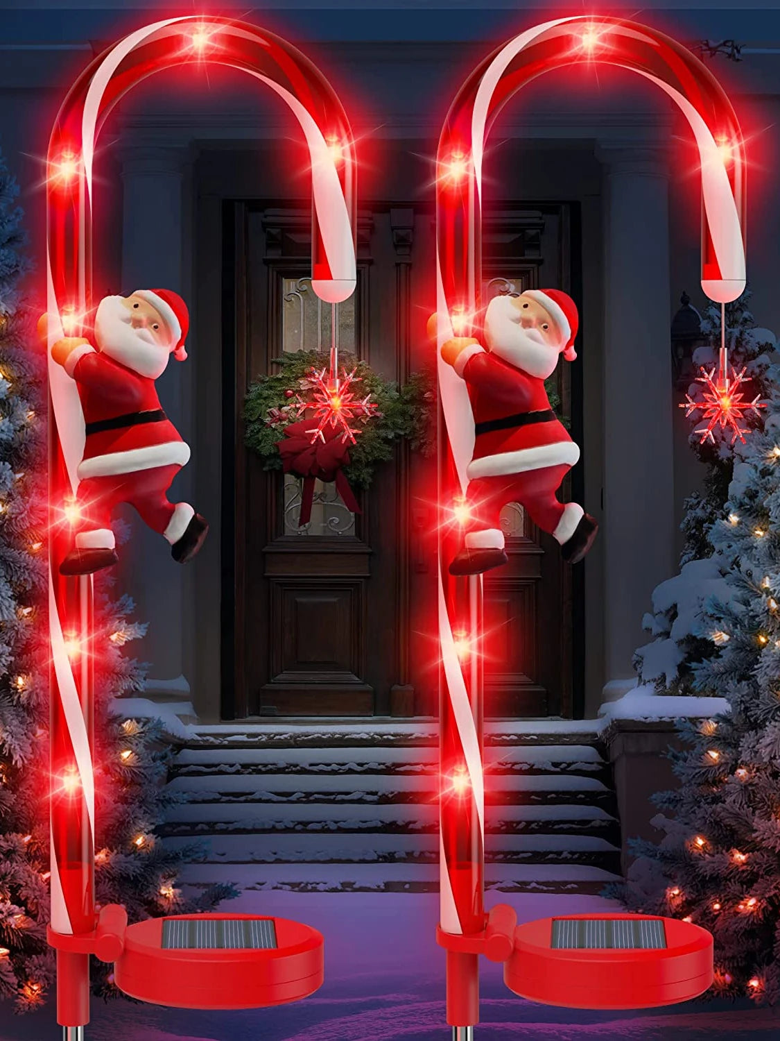 Balise Solaire Canne à Sucre et Flocon LED Noël