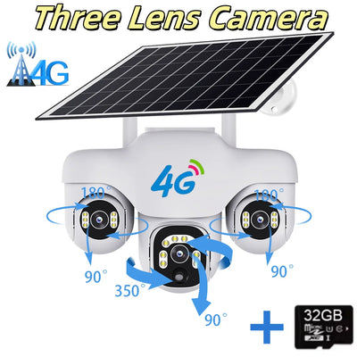 Caméra Solaire 4G PTZ 3 Objectifs Extérieure