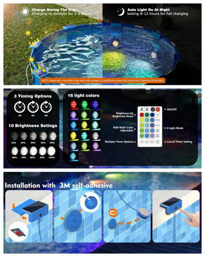 Lampe Solaire Flottante de Piscine LED 16 Couleurs Télécommande