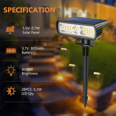 Spot Solaire Extérieur 2 Modes Étanche Éclairage Paysager Jardin