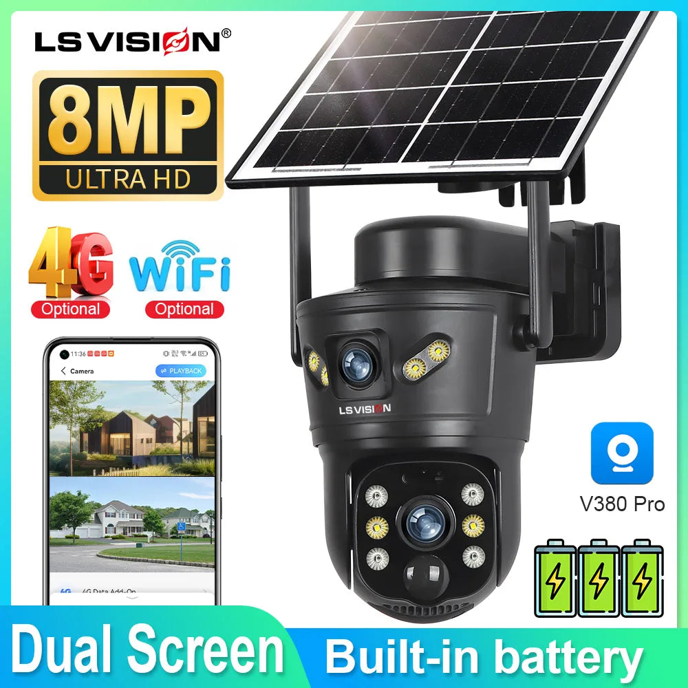Caméra de Surveillance Solaire 8MP Double Objectif