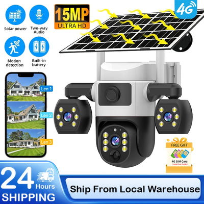 Caméra de Surveillance Solaire Rotative Extérieure 4G 15MP