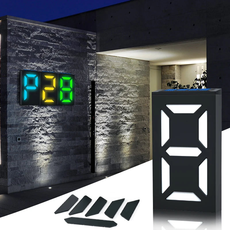 Plaque Numéro Maison LED Solaire Couleur Mural