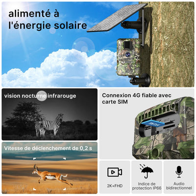 Caméra Solaire 4G Détection PIR Vision Nocturne - vue 2