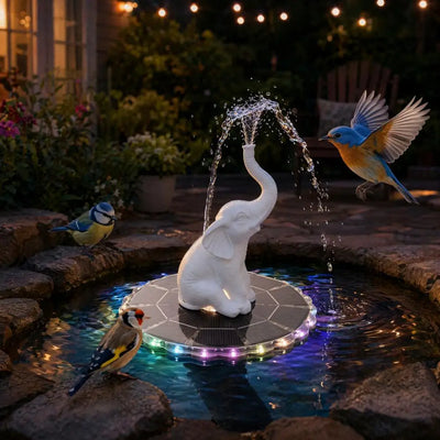 Fontaine Solaire Flottante Statue Éléphant à LED