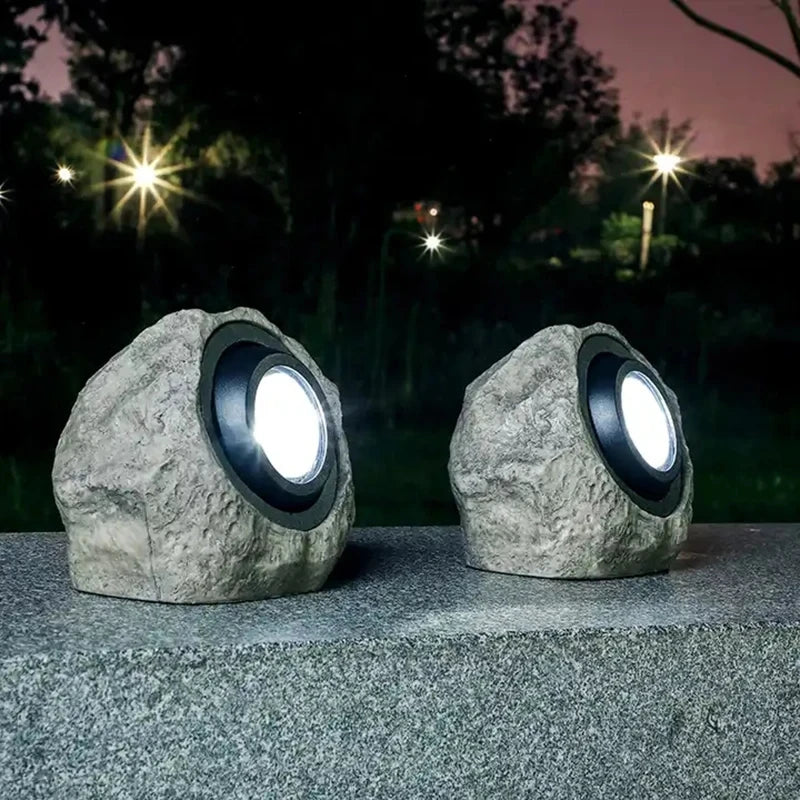 Lampe solaire LED imitation pierre pour jardin