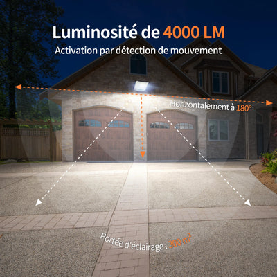 Projecteur Solaire Extérieur LED 4000lm Détecteur Mouvement 3 Modes