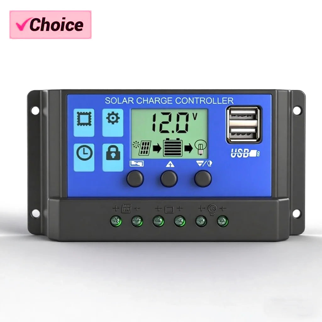 Régulateur Solaire PWM 100A 12V 24V LCD avec Minuterie