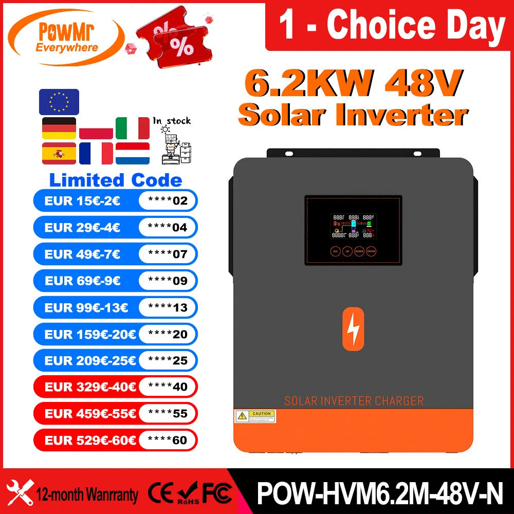Onduleur Solaire Hybride 6,2kW 48V Onde Pure