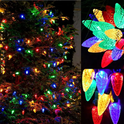 Guirlande Solaire Noël C6 Fraise 50 ou 100 LED Extérieur