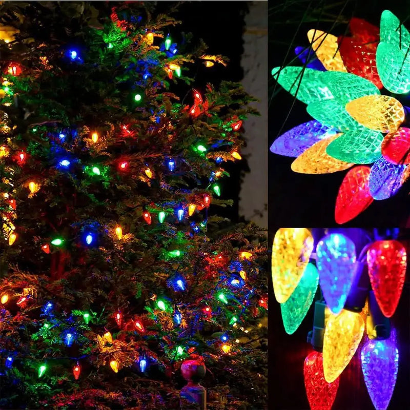 Guirlande Solaire Noël C6 Fraise 50 ou 100 LED Extérieur