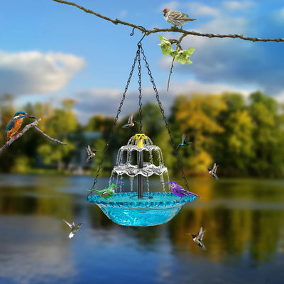 Bain d'Oiseaux Solaire Cascade et Mangeoire à Colibris