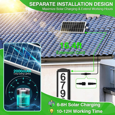 Numéro de Maison Solaire LED Étanche Plaque Adresse Extérieure