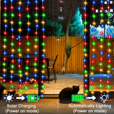 Rideau Lumineux Solaire LED Fil de Cuivre Extérieur