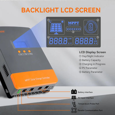 Régulateur Solaire MPPT 100A 12V 24V 48V - vue 4